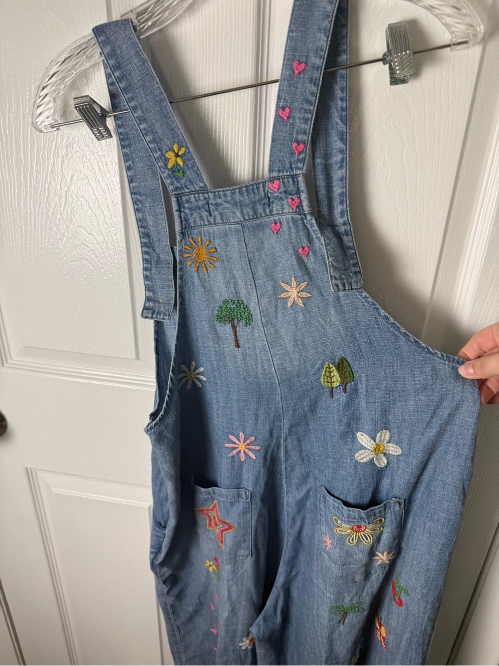 Billy T Oooh La La Embroidered Wide Leg Denim Overalls S - Picture 7 of 10